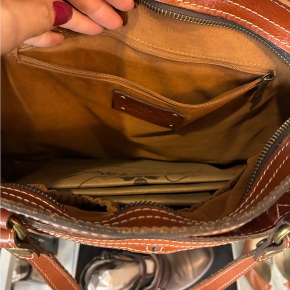Patricia Nash Poppy Elegant Brown Italian Leather satchel Tote Bag - Picture 3 of 4
